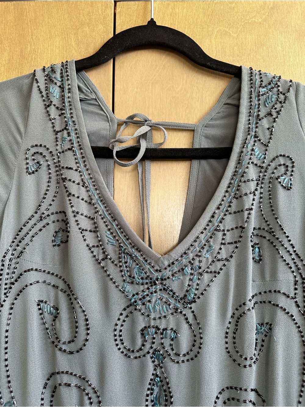Free People Gray Blue Beaded Vintage Fringe Dress Small - Picture 4 of 14